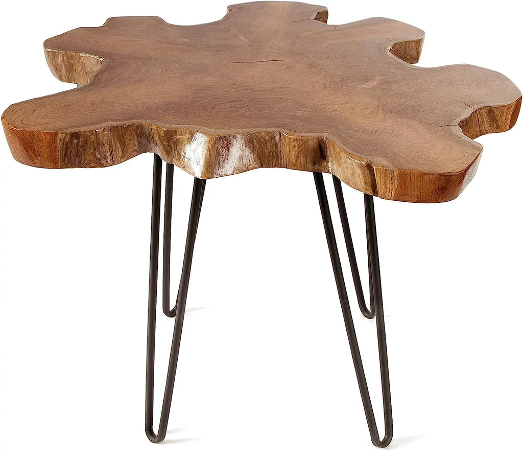 Natural Teak Live Edge Coffee Table with Hairpin Legs R748
