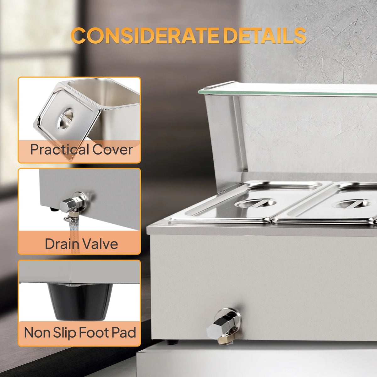 48QT 1500W Electric Commercial Food Warmer Stainless Steel Steam Table W181260