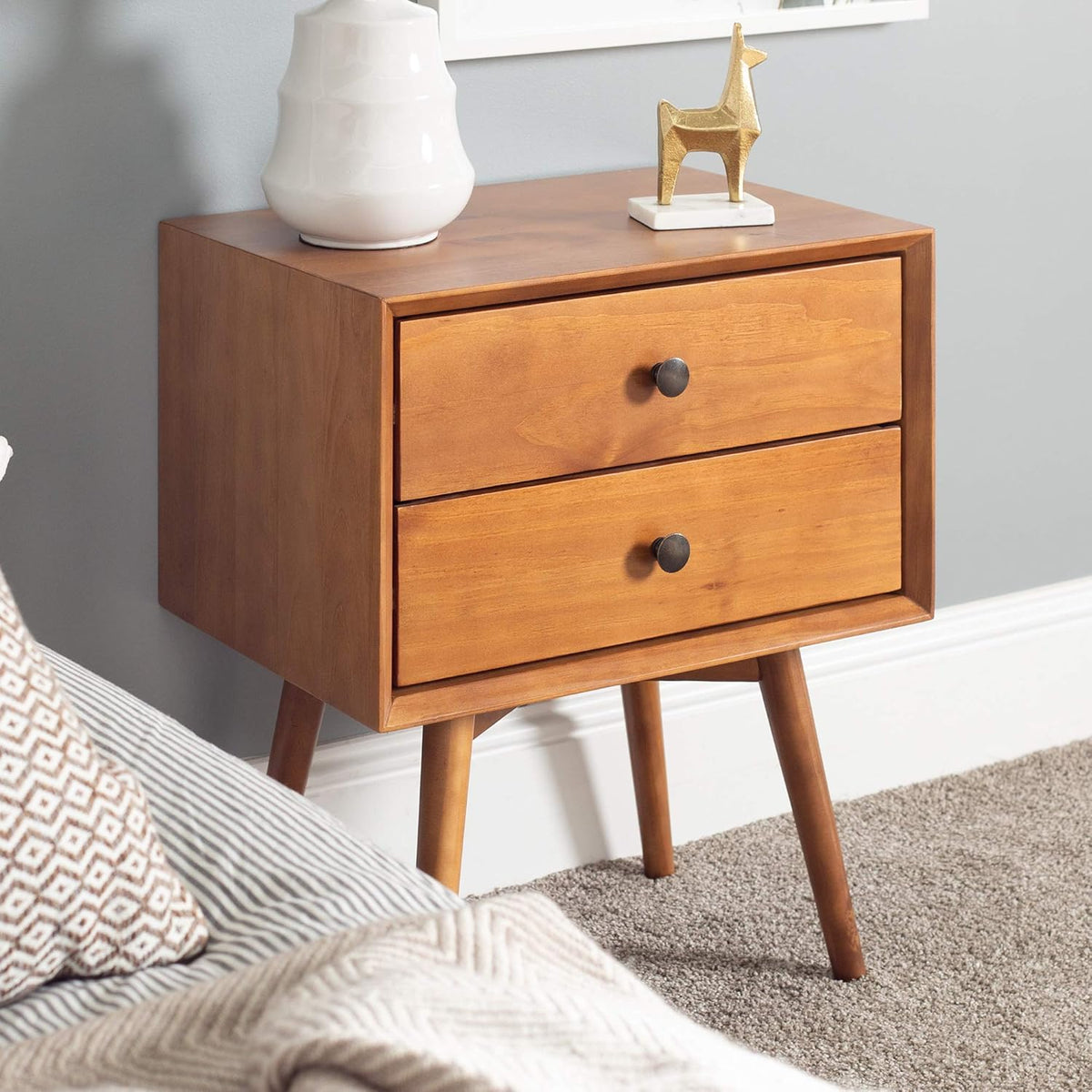 Wood 2 Drawer Nightstand Side Table Z31447