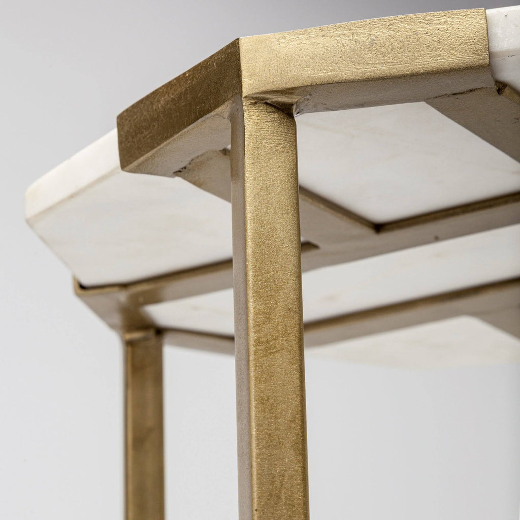 Set of Two White Marble and Iron Hexagonal End/Side Tables Q7623