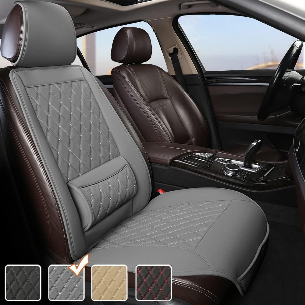 Black 1 Piece PU Leather Car Seat Cover with Lumbar Support Pack of 2 C922
