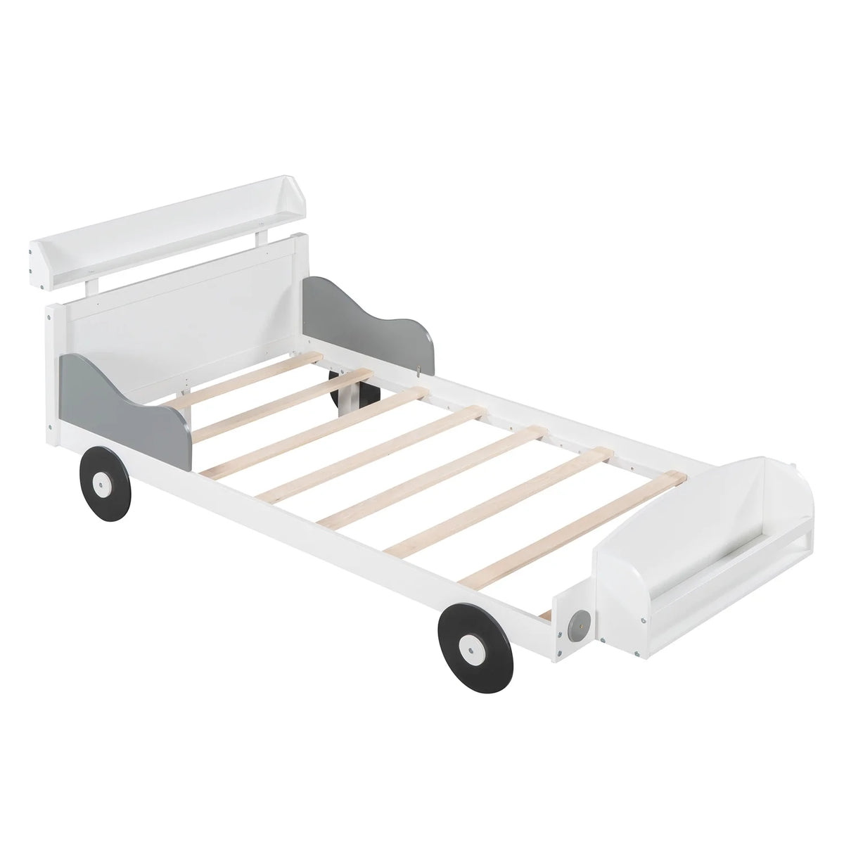 Twin Size Car-Shaped Platform Bed with Storage Shelf D907106