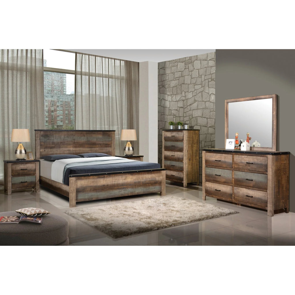 King Panel Bed Antique Multi-color U838537