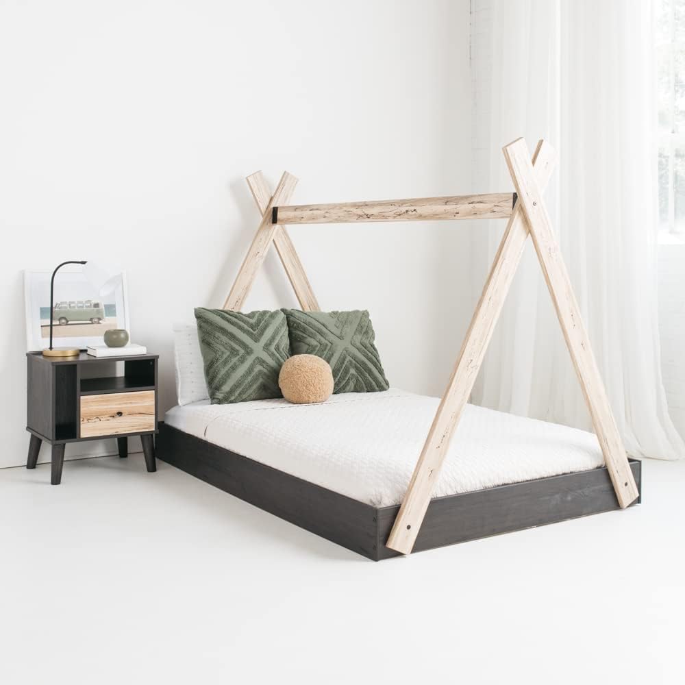 Full Tent Complete Bed in Box Dark Gray Natural Wood B148