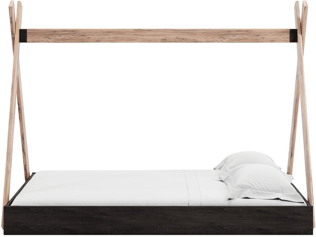 Full Tent Complete Bed in Box Dark Gray Natural Wood B148