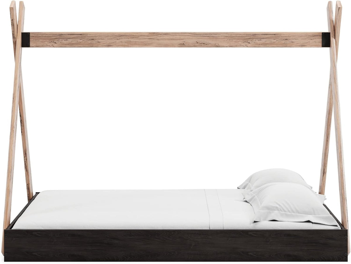 Full Tent Complete Bed in Box Dark Gray Natural Wood B148