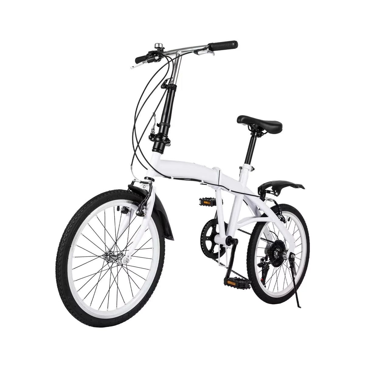 White Folding Bike 6 Speed Gears with Mudguard T634788