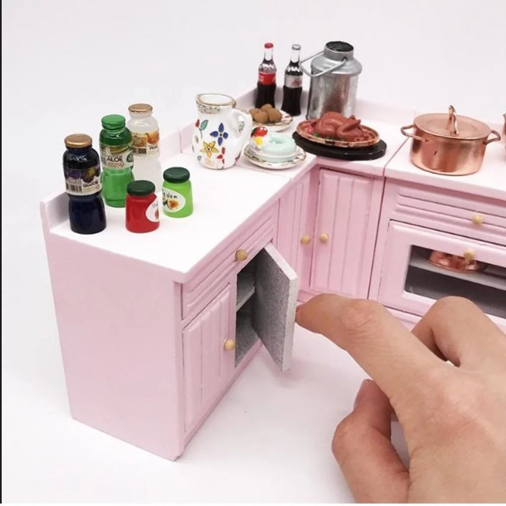 1/12 Dollhouse Miniature Birch Wood Cabinet Furniture Set Y155262