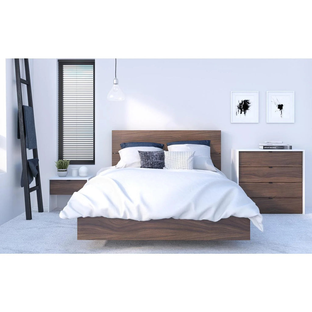 4 Piece Full Size White and Walnut Bedroom Set N702
