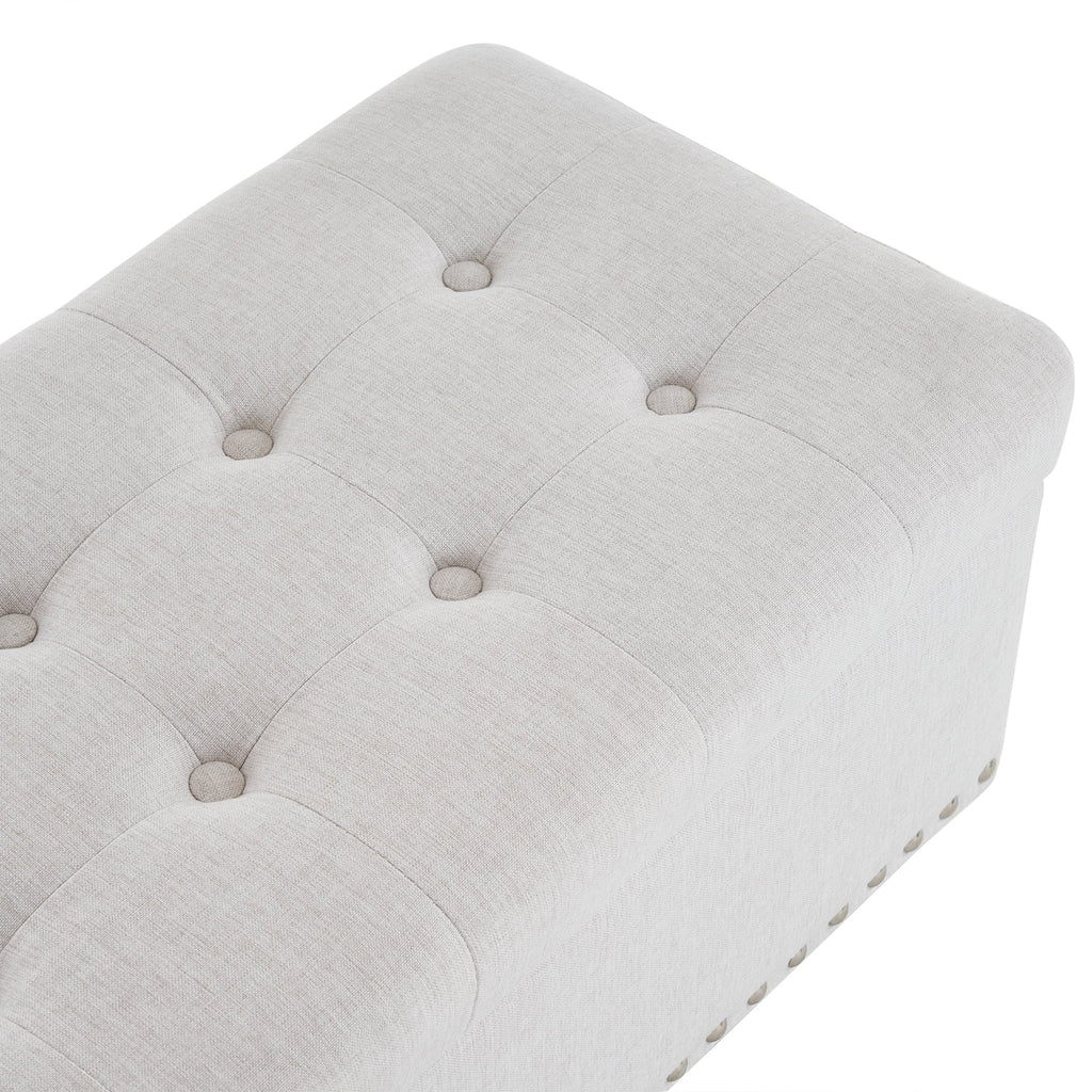 Off-White Linen Upholstered Storage Bench R592