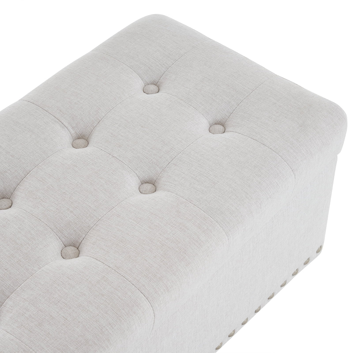 Off-White Linen Upholstered Storage Bench R592
