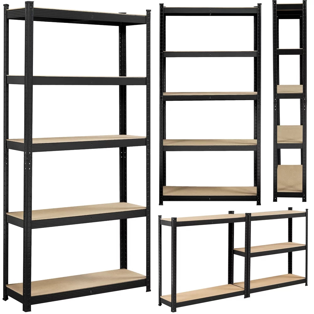 5-Shelf Adjustable Steel Storage Shelf Unit, Black, 2 Pack H41117