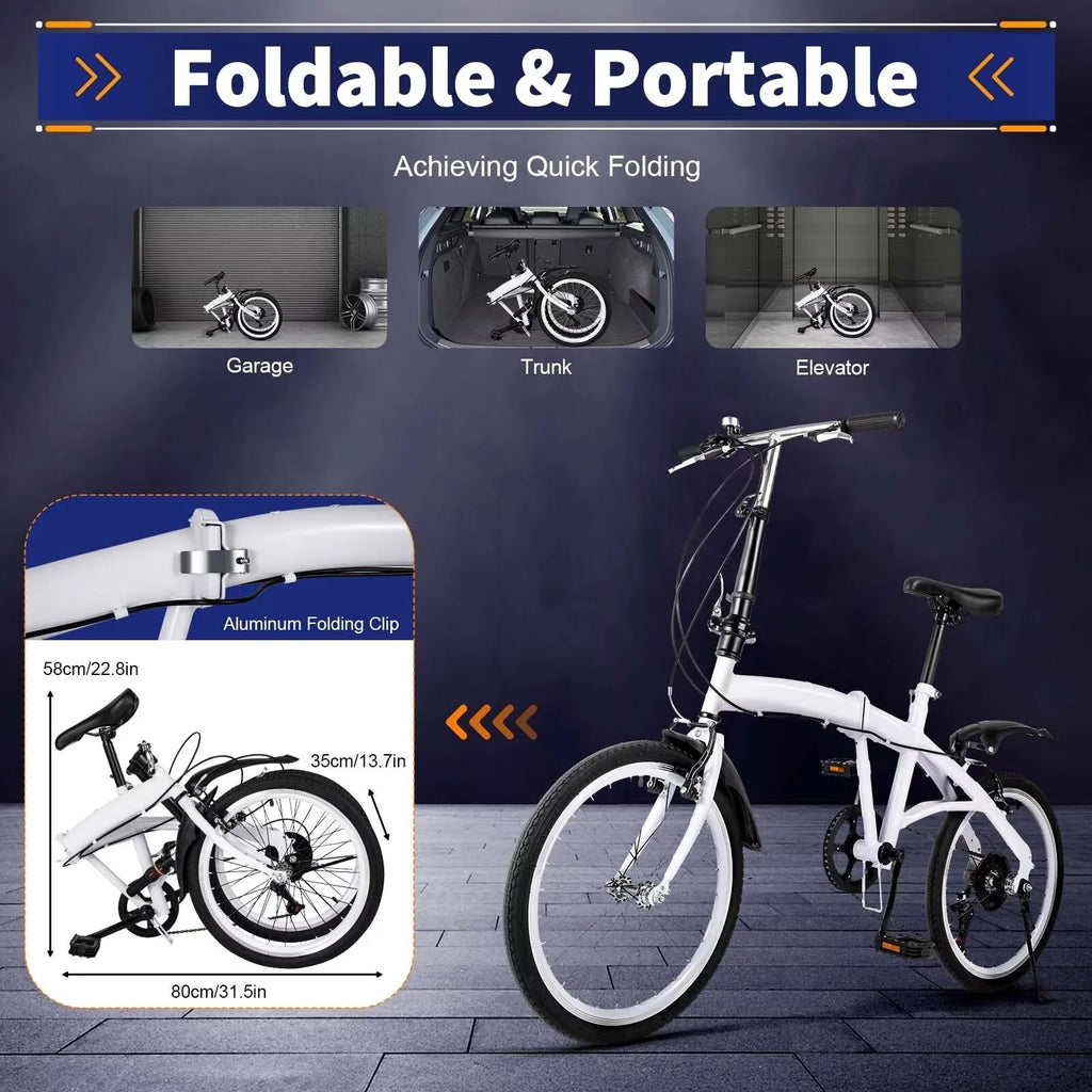 White Folding Bike 6 Speed Gears with Mudguard T634788