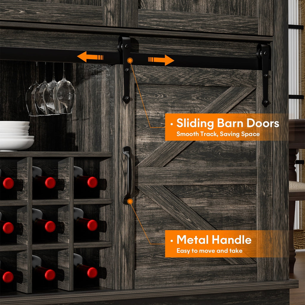 Wood Bar Cabinet with Sliding Barn Door and Wine Rack R327