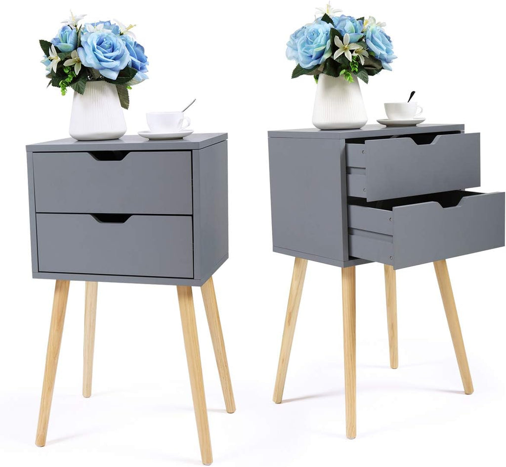 Set of 2 Blue Wood 2 Drawer Nightstand Z7766