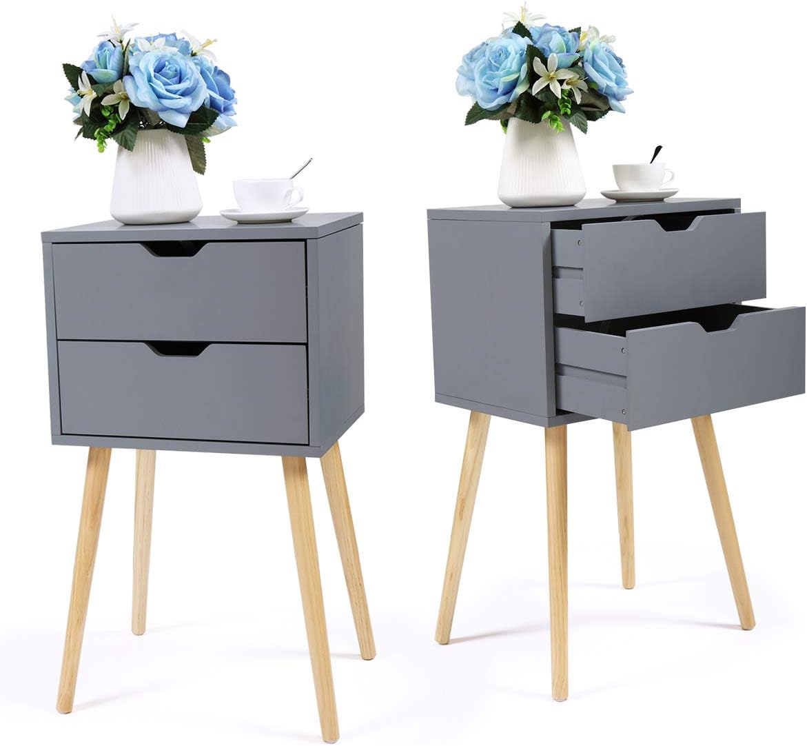 Set of 2 Blue Wood 2 Drawer Nightstand Z7766