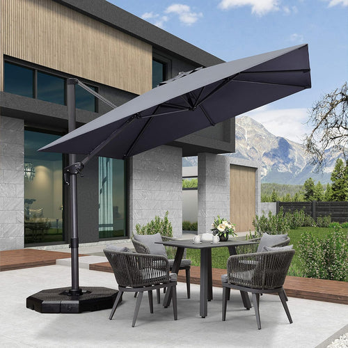10 Feet Beige Cantilever Square Patio Umbrella with 360-degree Rotation X6851