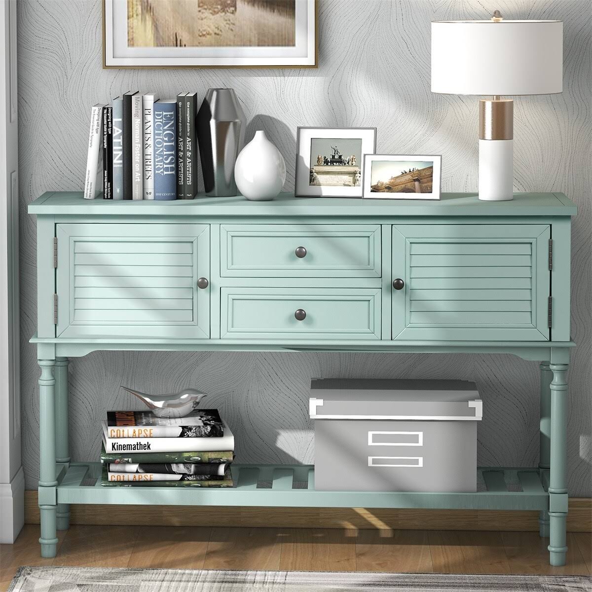 Light Green Console Table with 2 Drawers W2749