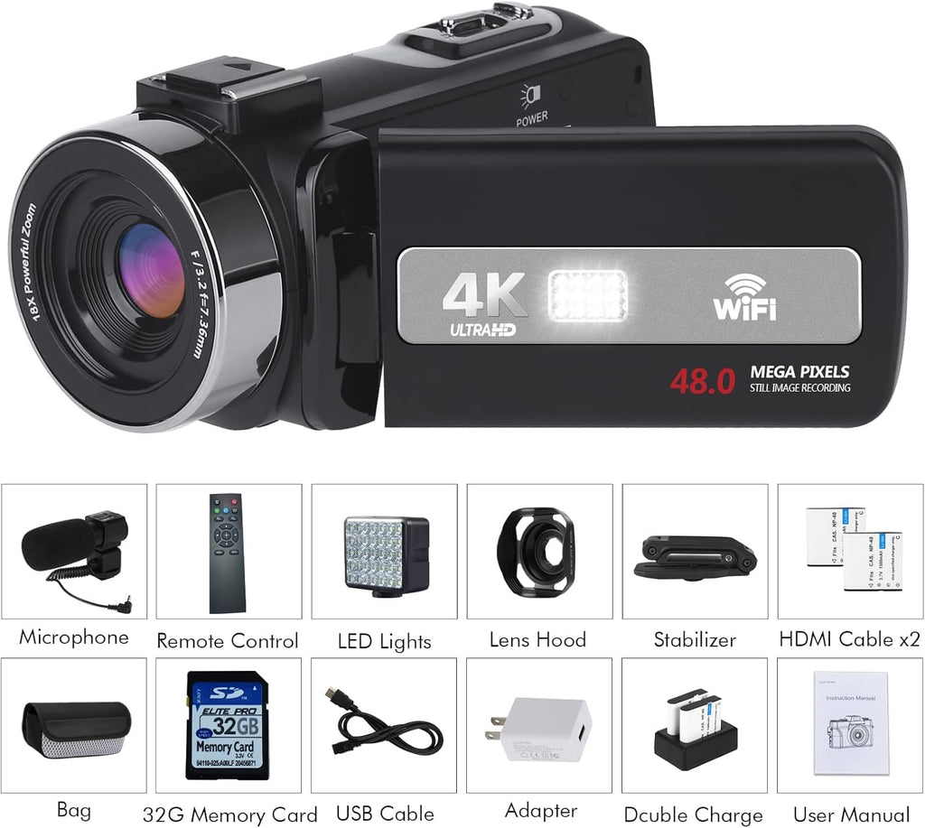 4K Camcorder 48MP 18X Digital Zoom Autofocus Camera B1101