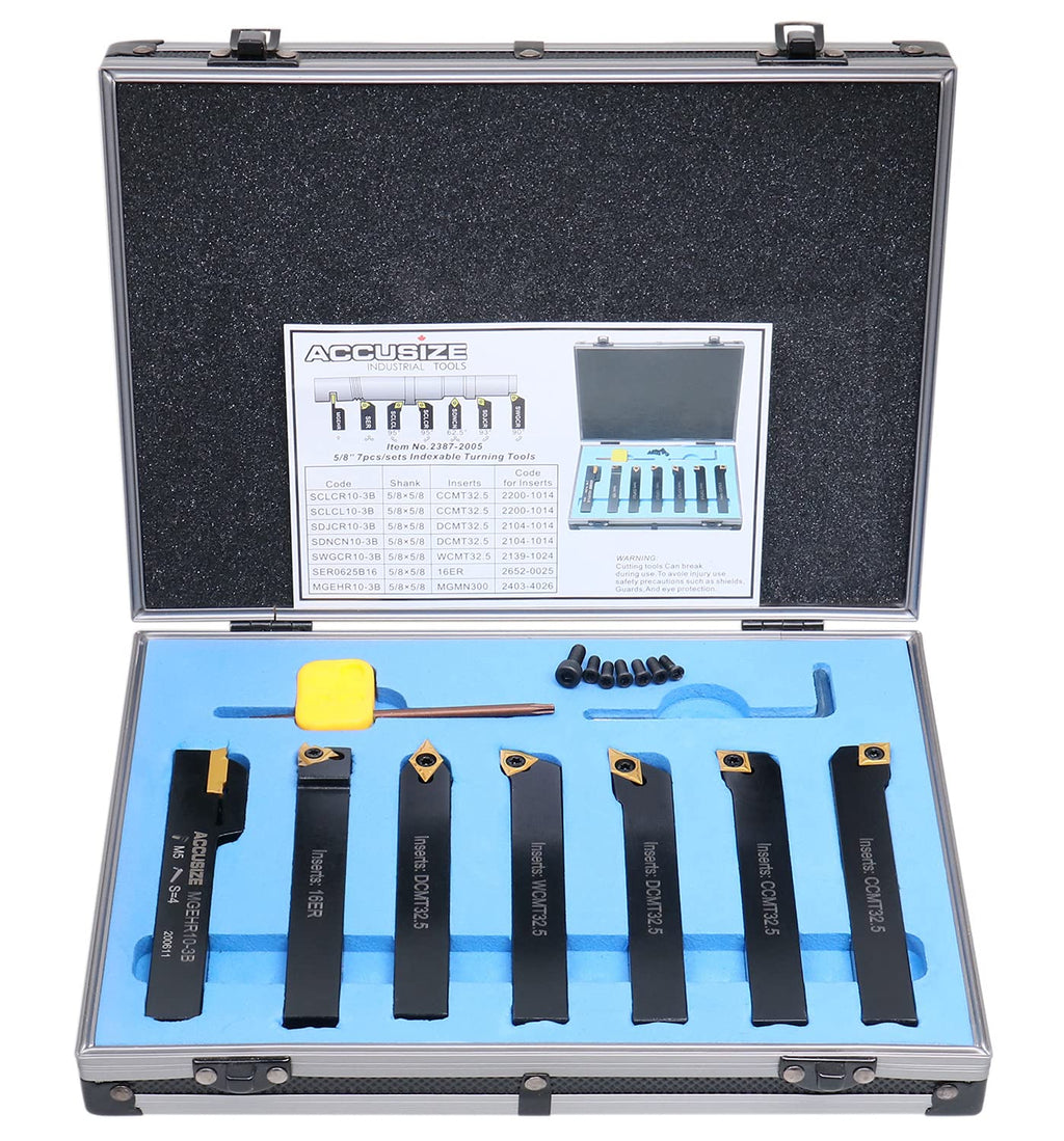 5/8'' Shank 7 Pc Indexable Carbide Turning Tool Set I267