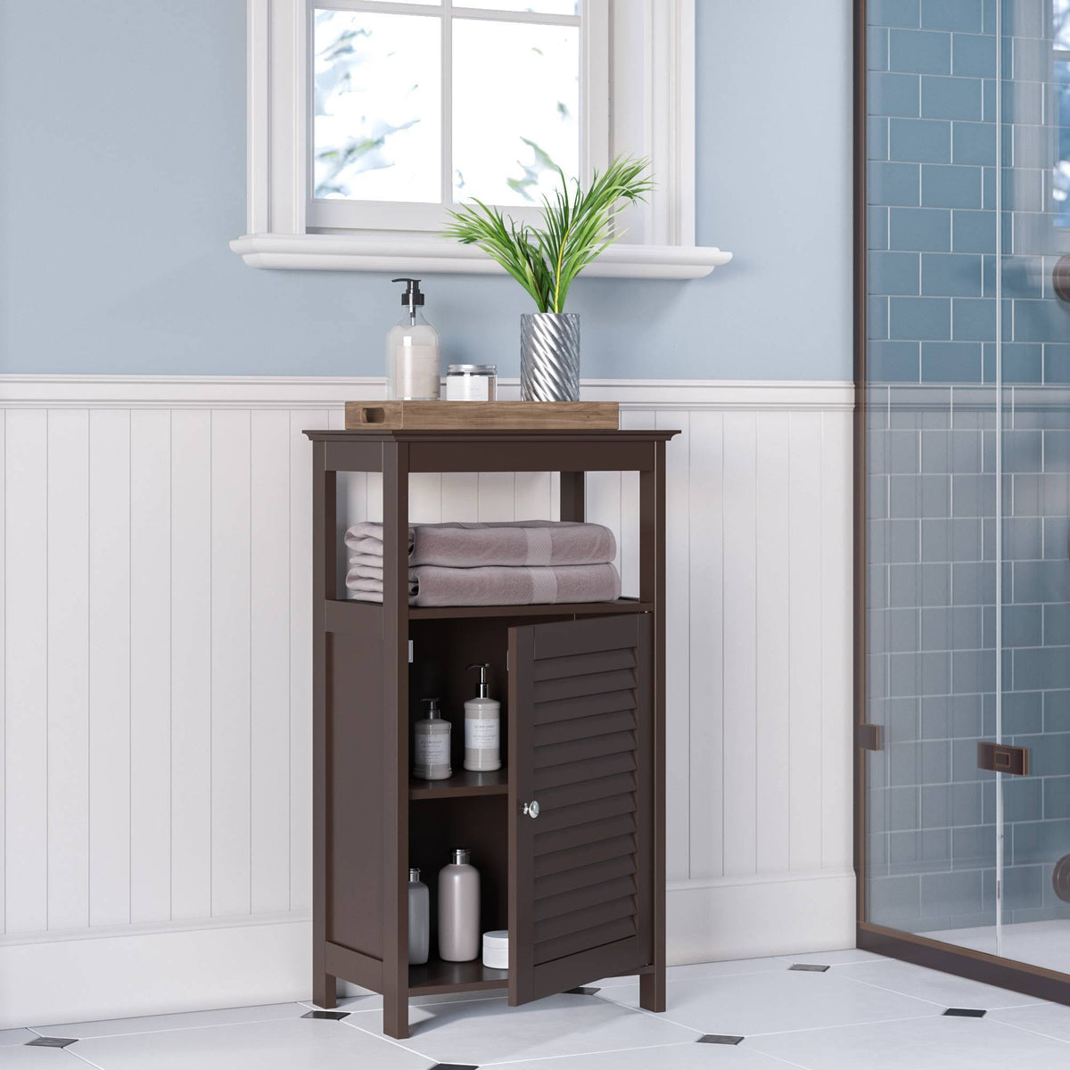 Free Standing Cabinet with Shutter Door Espresso Brown R971718