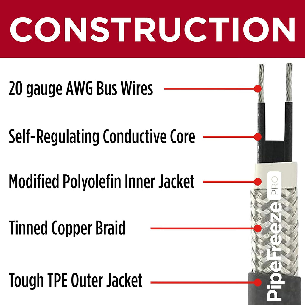 Self-Regulating Heat Cable with Built-in Thermostat 60 feet Z27665
