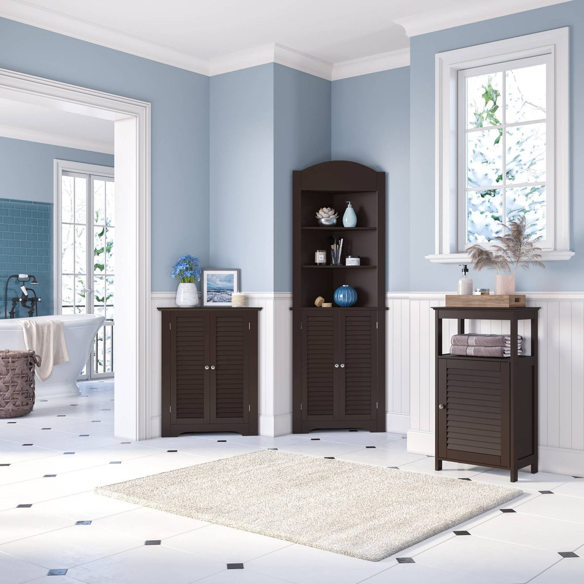 Free Standing Cabinet with Shutter Door Espresso Brown R971718