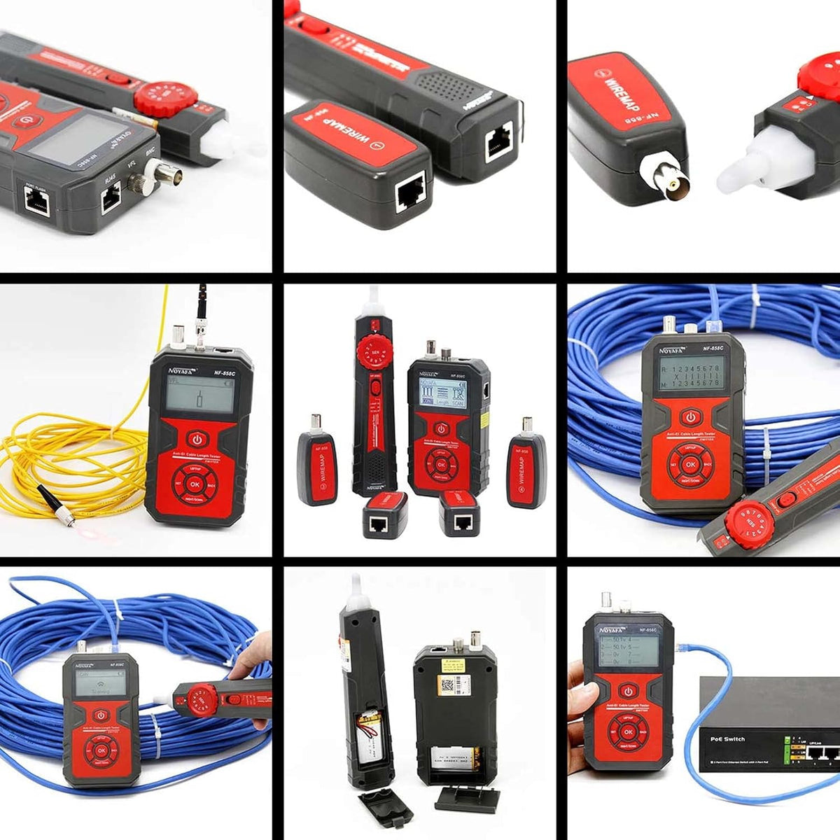 LCD Network Tester, RJ11 RJ45 Coax Cable Tester with VFL and POE E325