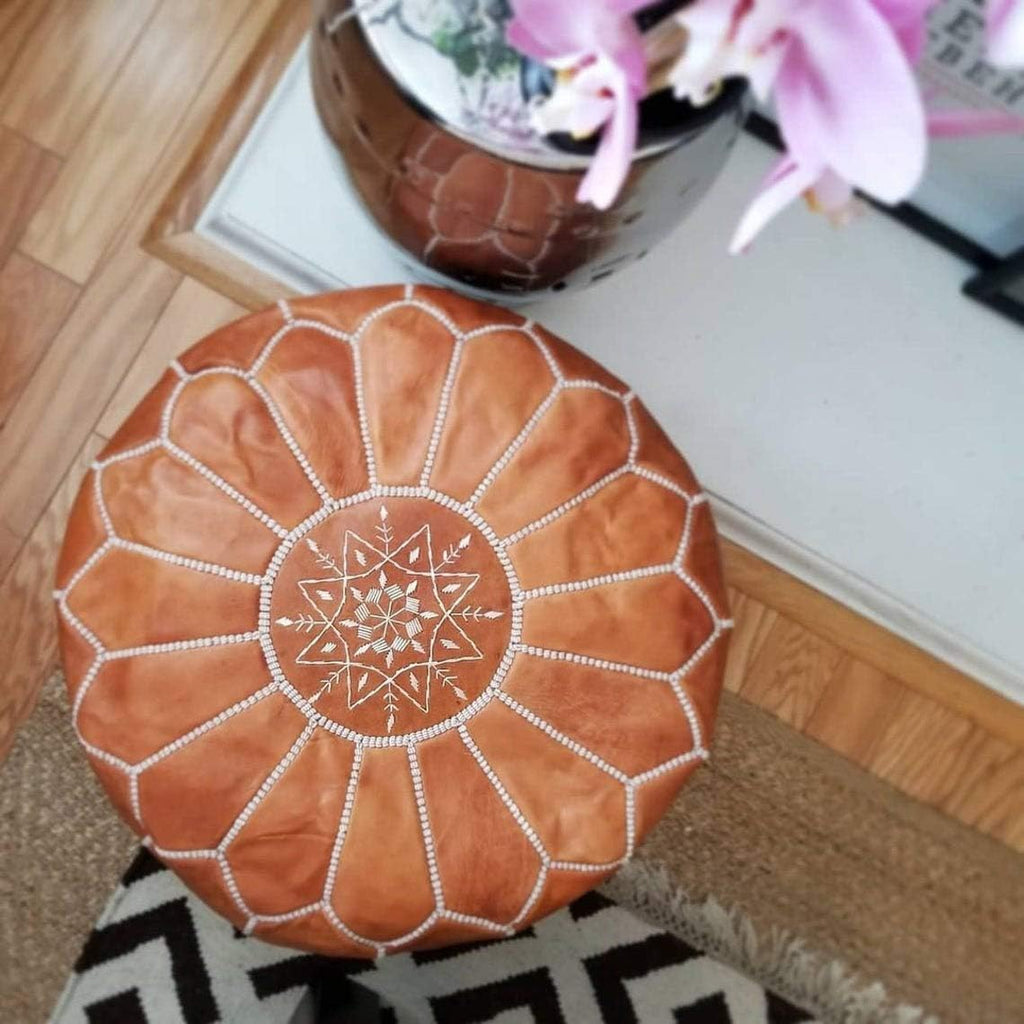Moroccan Pouf Cover Genuine Goatskin Leather P22028