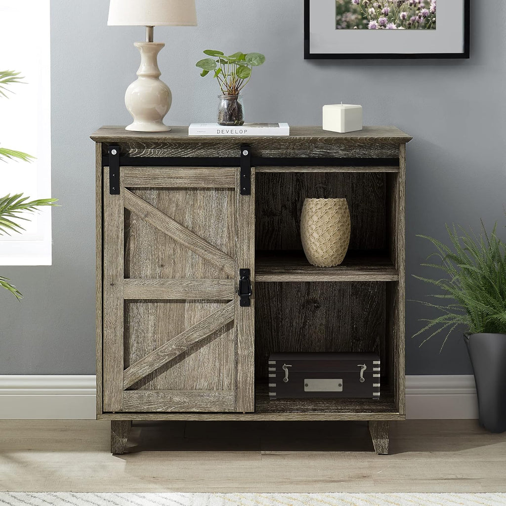 2-Tier Sliding Barn Door Sideboard Cabinet O114