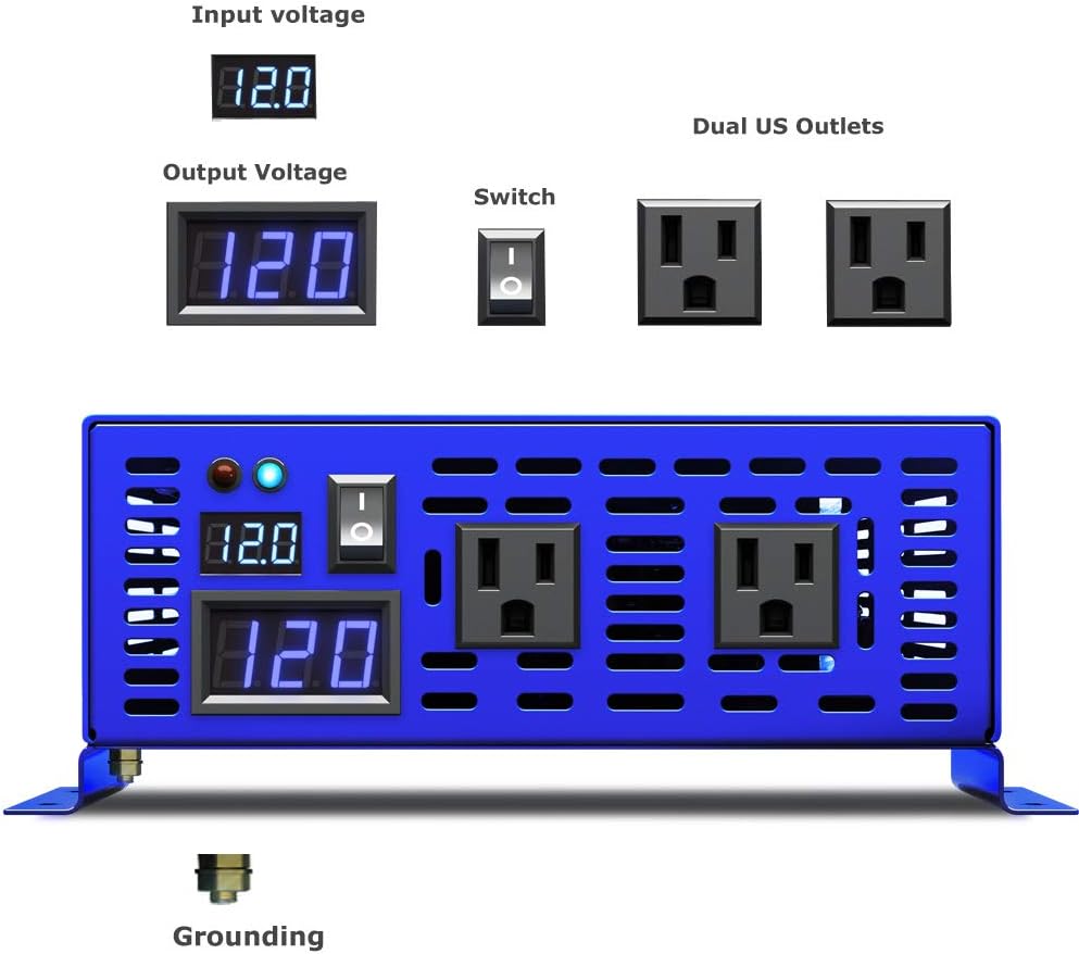 1500W Pure Sine Wave Power Inverter 12V DC to 110V 120V AC E618491