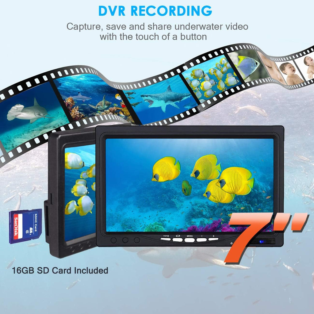 Underwater Fishing Camera with DVR IP68 7'' LCD 1080P 15m Cable M379589