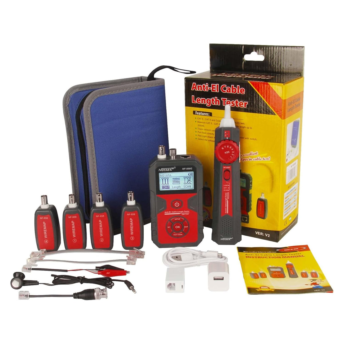 LCD Network Tester, RJ11 RJ45 Coax Cable Tester with VFL and POE E325