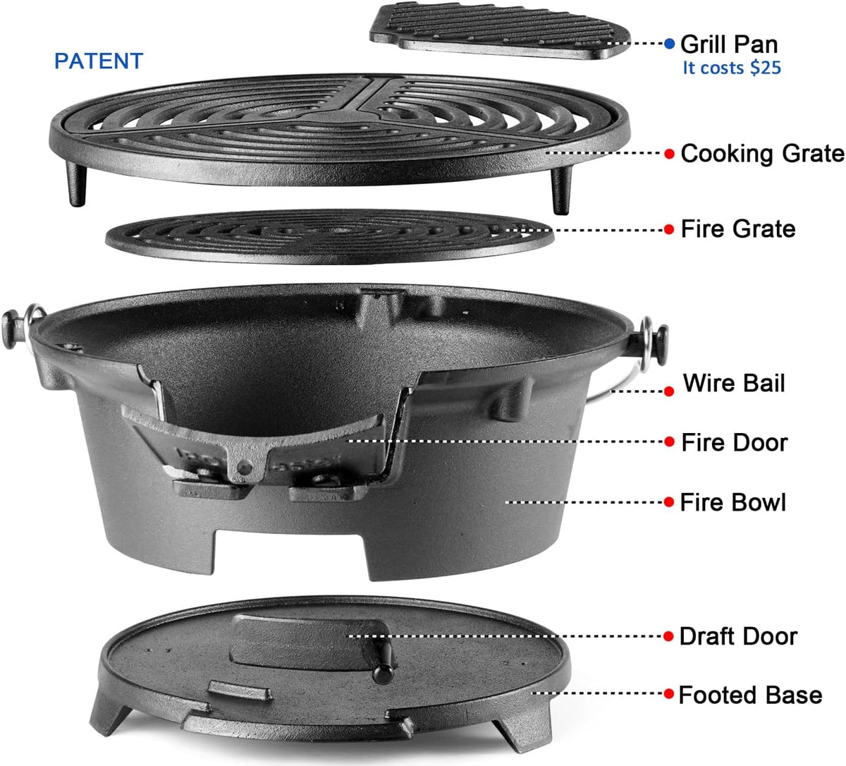 Pre-Seasoned Cast Iron Portable Charcoal Grill S70043