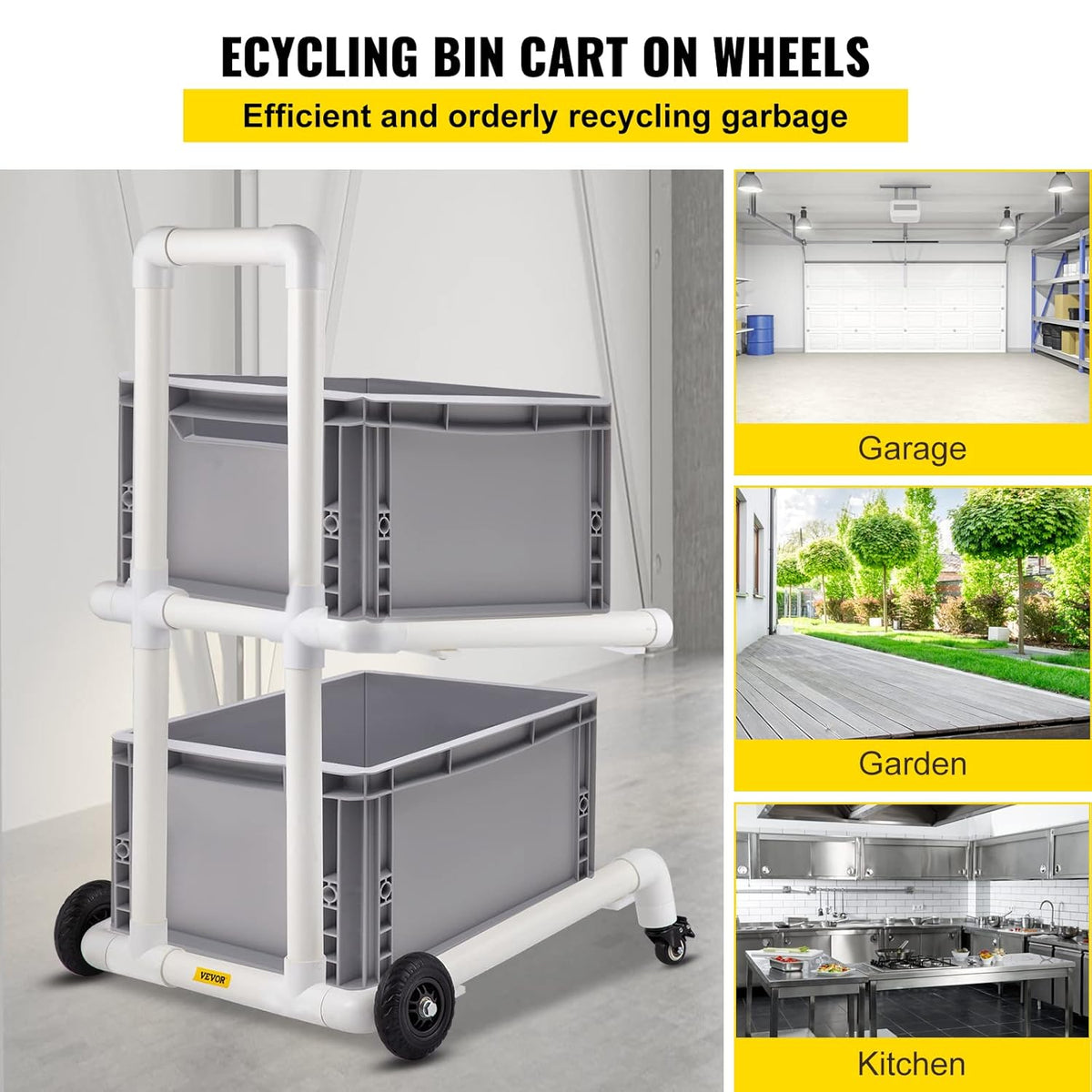 White 4 Wheels PVC Plastic Recycling Cart D906