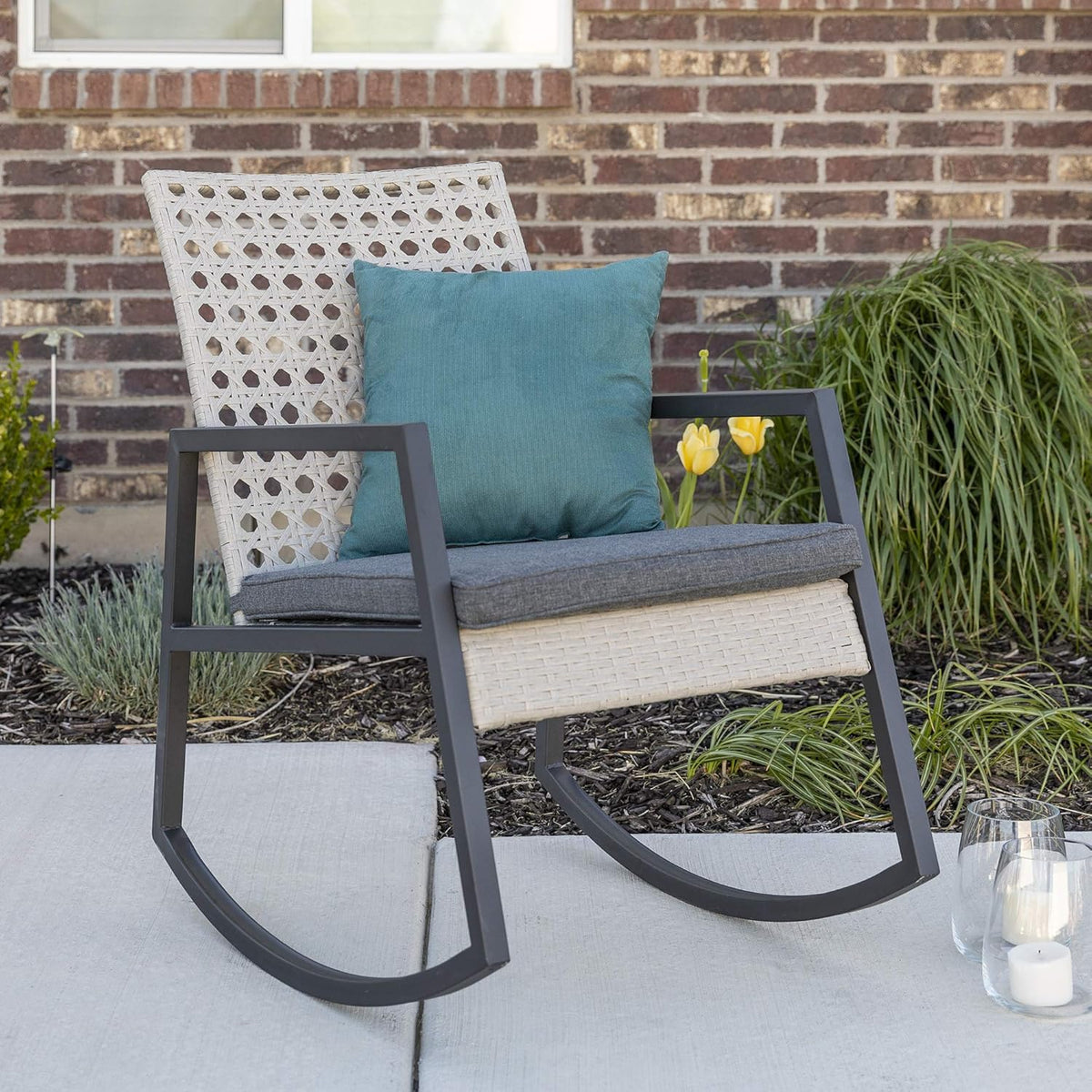 Light Brown and Grey Cane Weave Rocking Chair L824