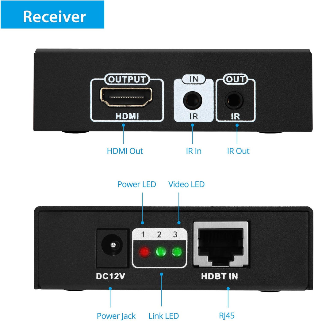 HDBaseT HDMI Extender 4K 60Hz Over CAT5e/CAT6/CAT7 Cable with Bi-Directional IR T70342