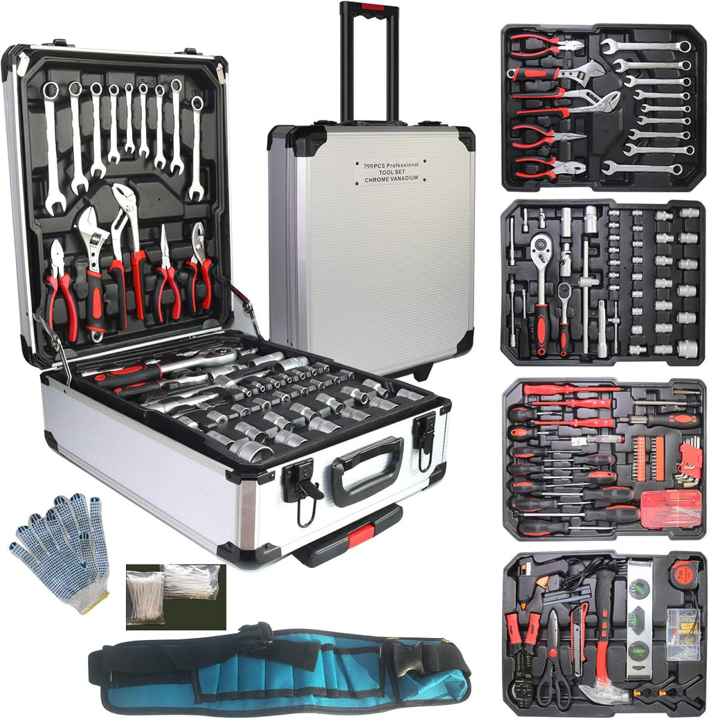 799pcs Aluminum Trolley Case Tool Set Silver Q968