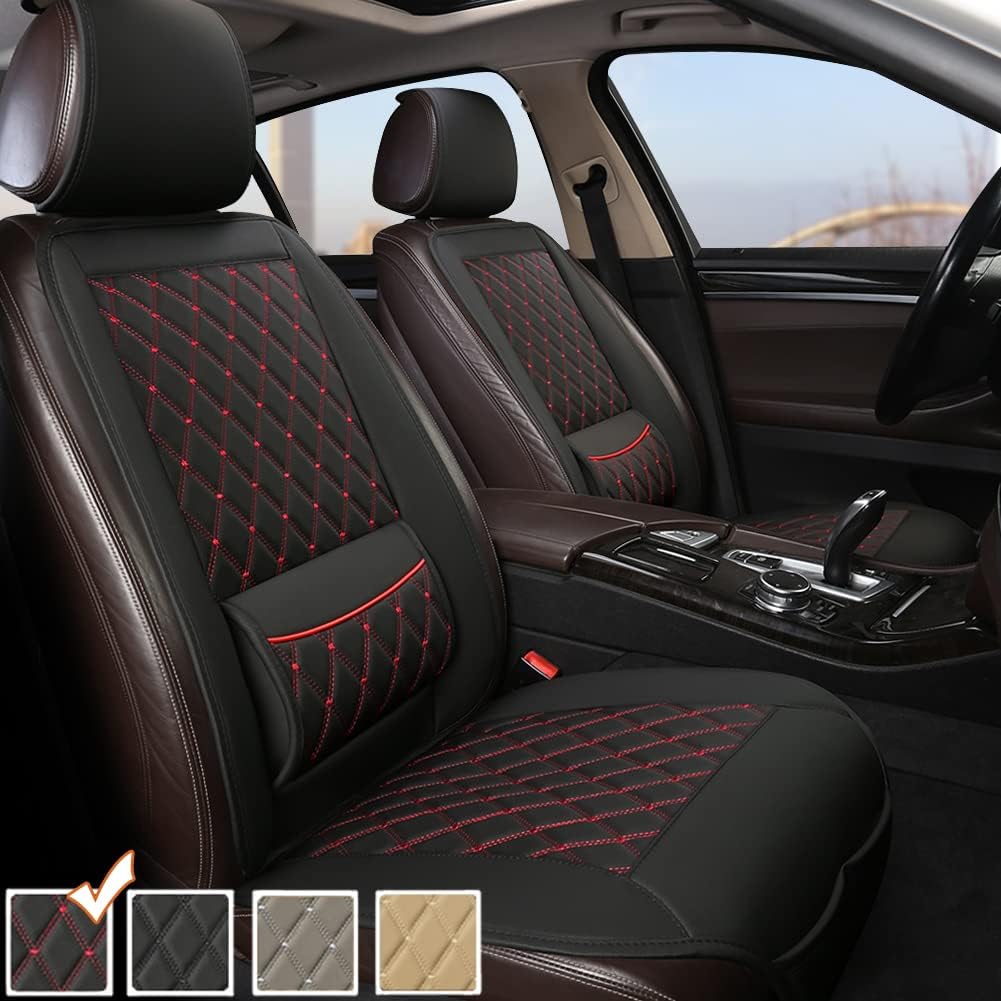 Black 1 Piece PU Leather Car Seat Cover with Lumbar Support Pack of 2 C922