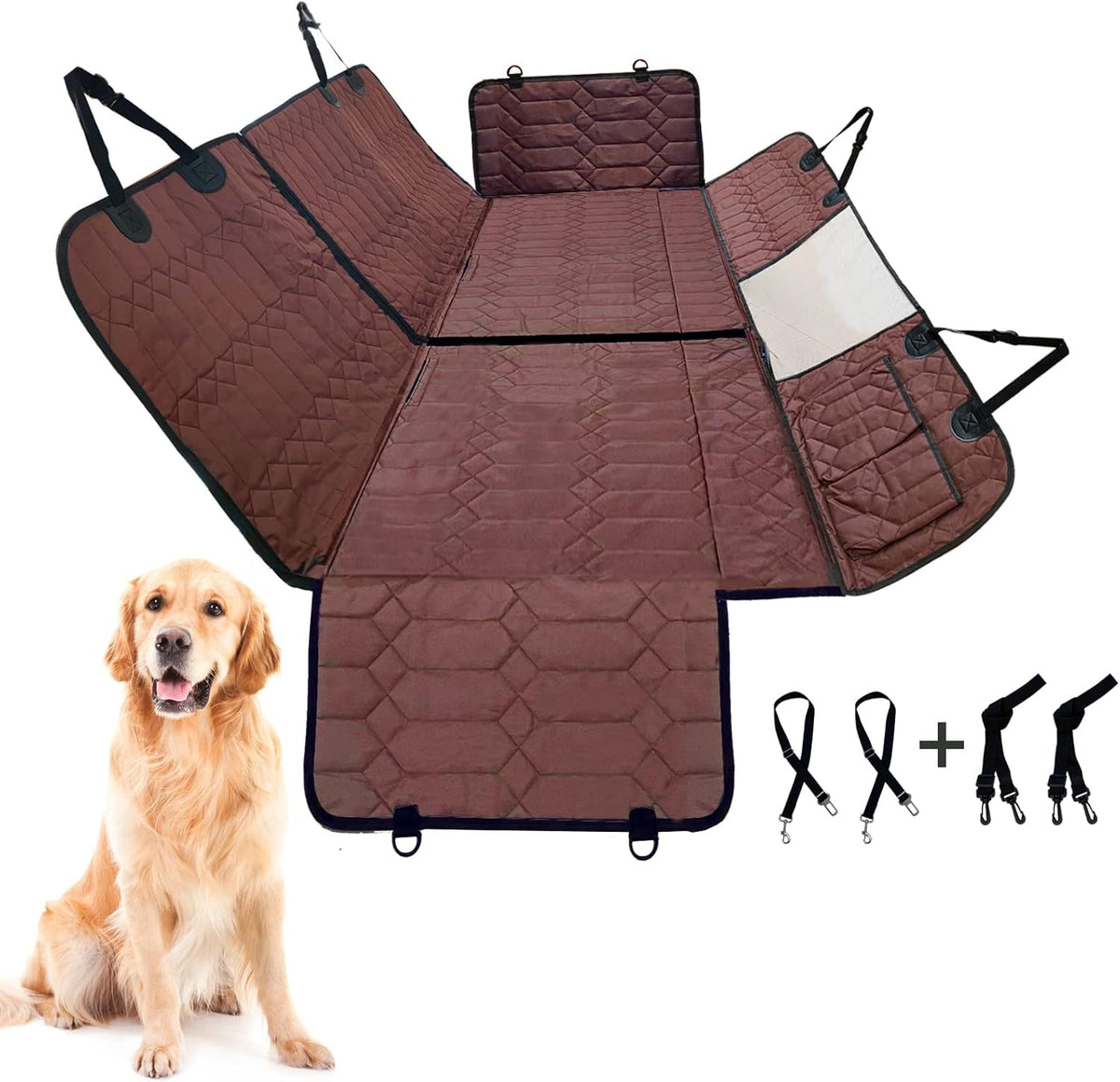 4-in-1 Waterproof Dog Car Seat Cover with Storage Pockets R529139