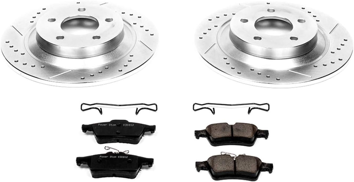 Rear Z23 Carbon Fiber Brake Pads with Drilled & Slotted Brake Rotors Kit C65094
