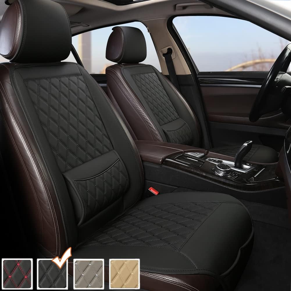 Black 1 Piece PU Leather Car Seat Cover with Lumbar Support Pack of 2 C922