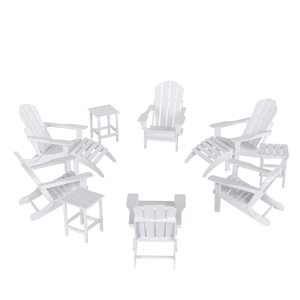 12 Piece White Adirondack Chairs Set with Ottoman and Side Table P255