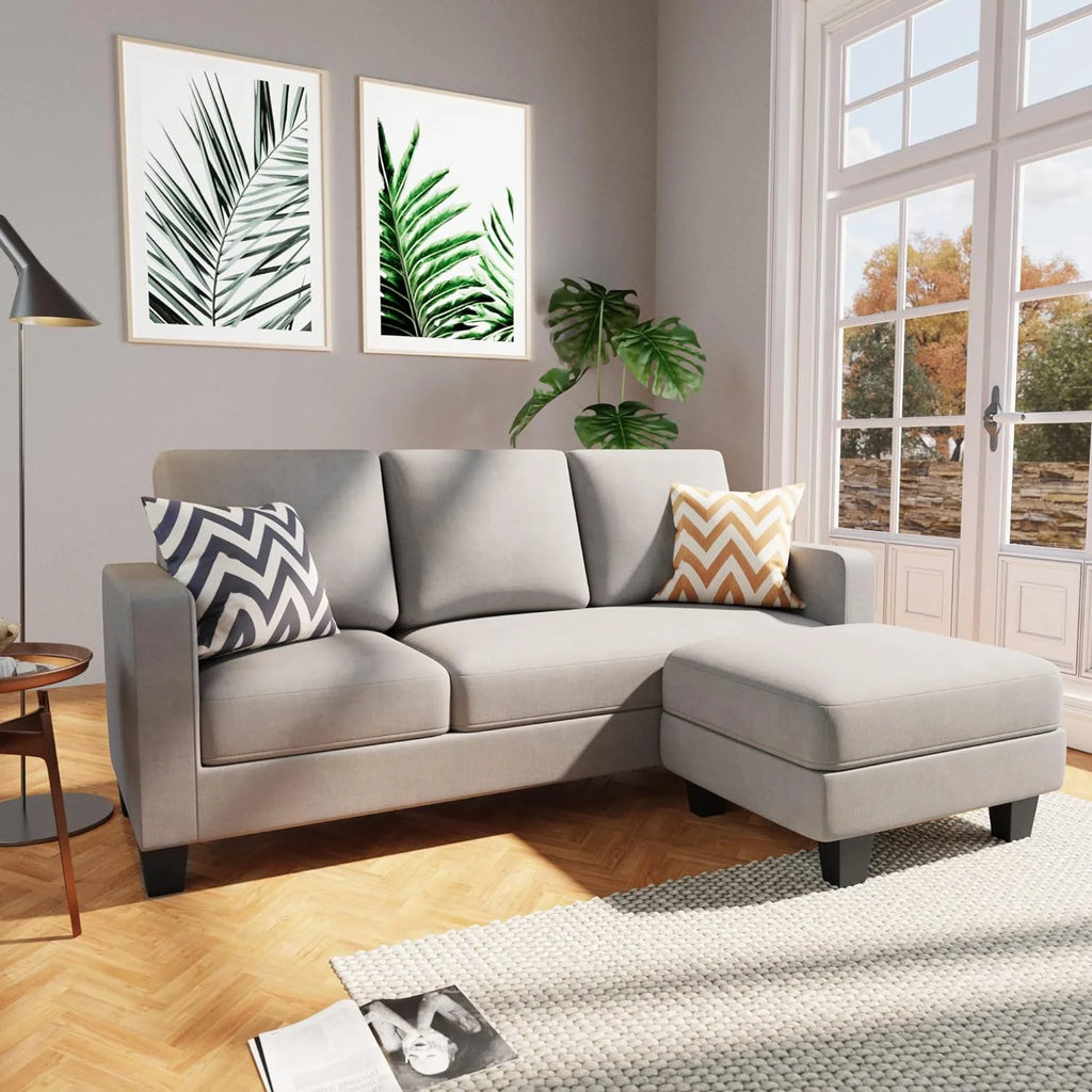 Light Gray Convertible Sectional Sofa with Ottoman R169