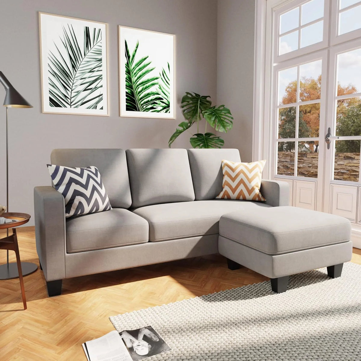 Light Gray Convertible Sectional Sofa with Ottoman R169