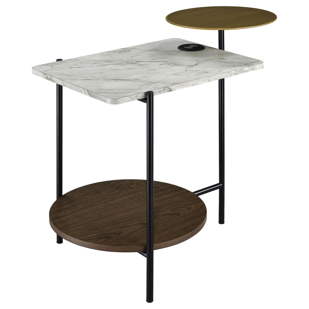 3-tier Wood Side Table with Wireless Charger L225