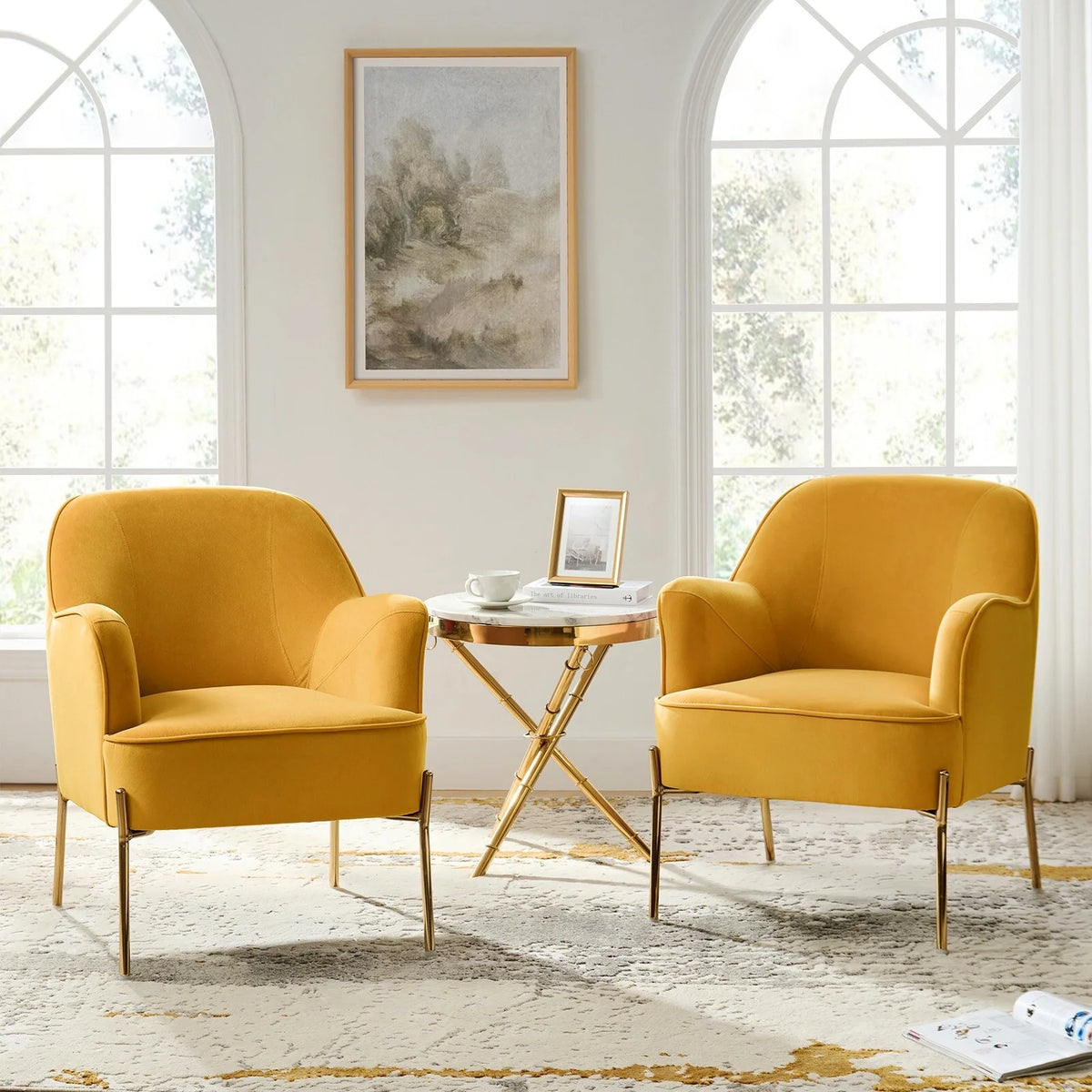 Velvet Accent Chair with Golden Legs Set of 2 C22168
