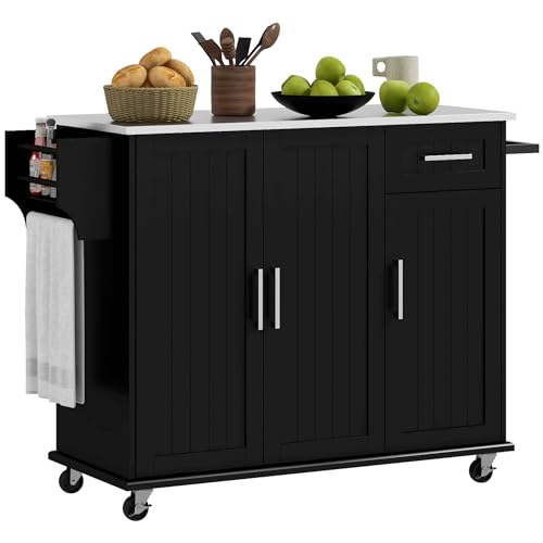 Black Rolling Kitchen Island with Storage Z8952