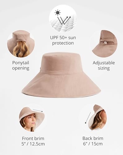 Women’s Ultra-Wide Cotton Linen Sun Hat UPF 50+ Packable Adjustable R507