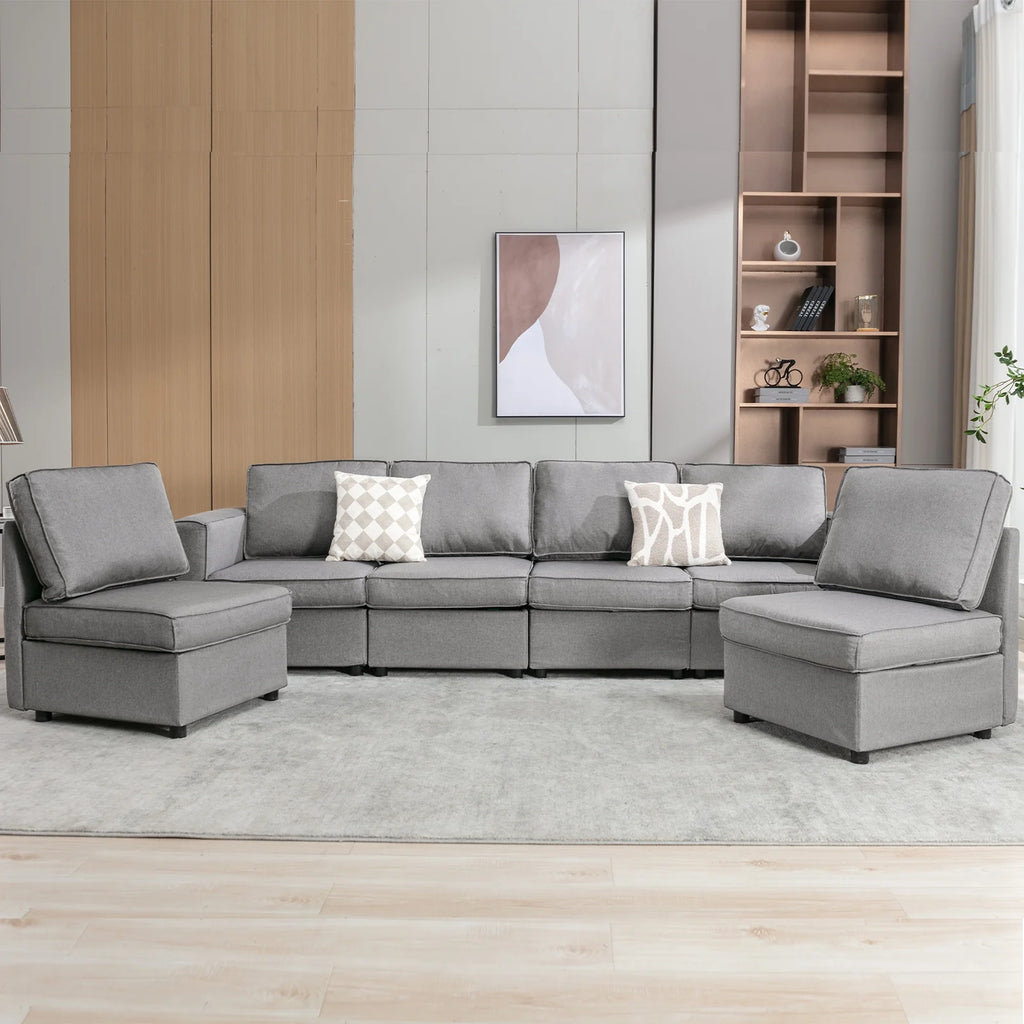 Light Grey U-Shaped Sectional Sofa with Storage and Reversible Chaises A184